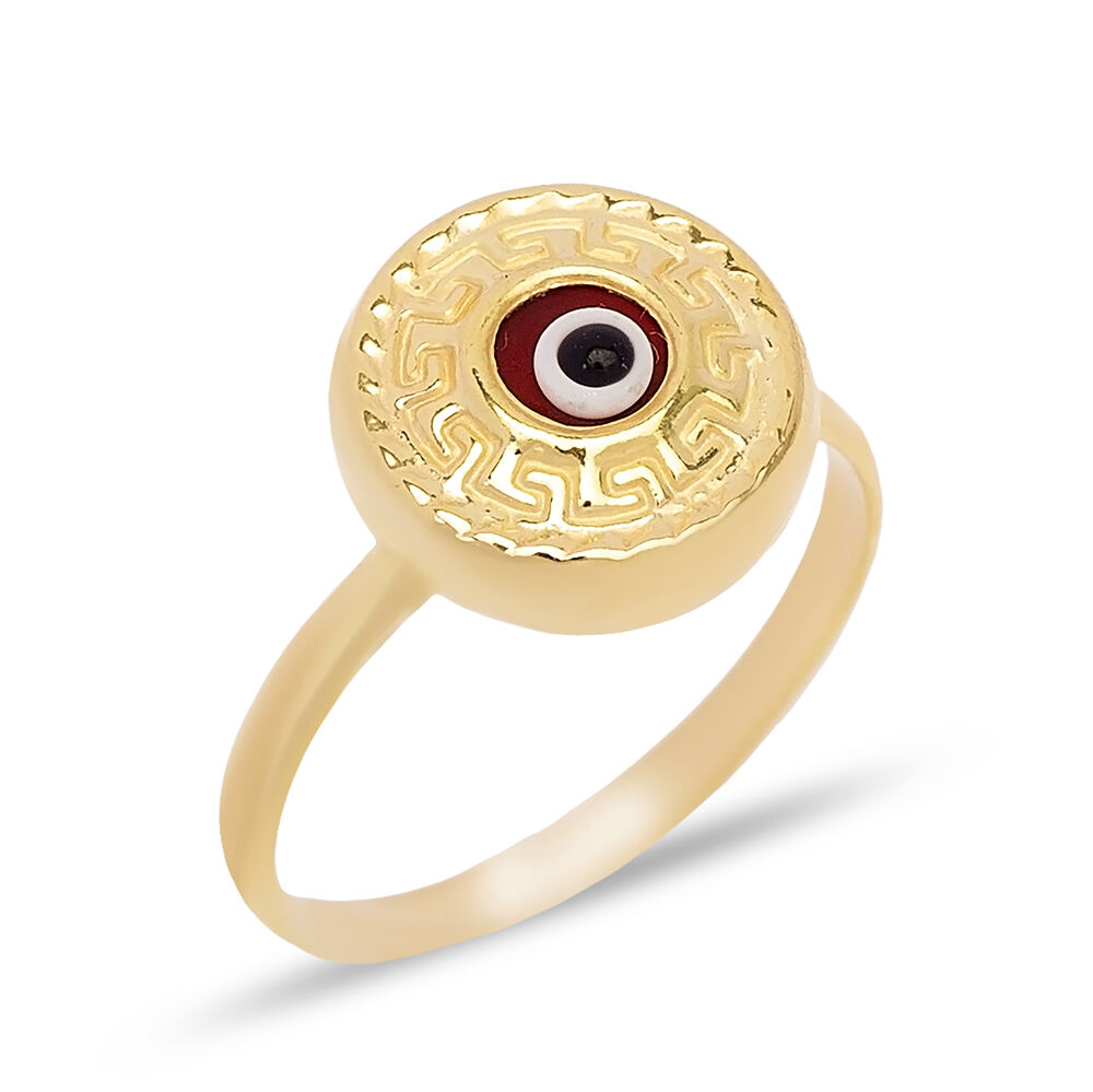 New Fashion Round Shape Red Evil Eye Design Woman Ring Turkish Handmade Wholesale 925 Sterling Silver Jewelry