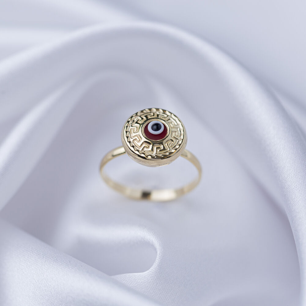New Fashion Round Shape Red Evil Eye Design Woman Ring Turkish Handmade Wholesale 925 Sterling Silver Jewelry