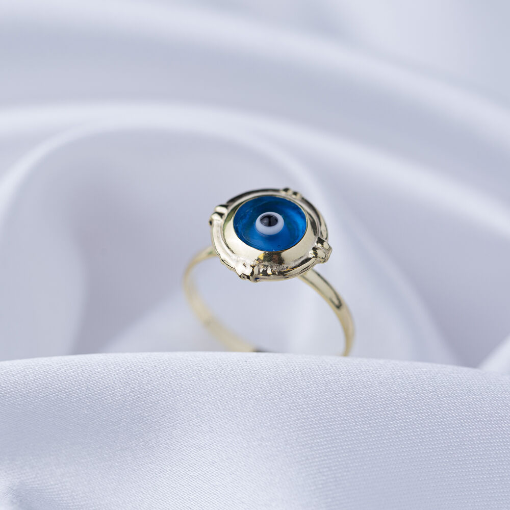 Round Shape Evil Eye Design Woman Ring Turkish Handmade Wholesale 925 Sterling Silver Jewelry