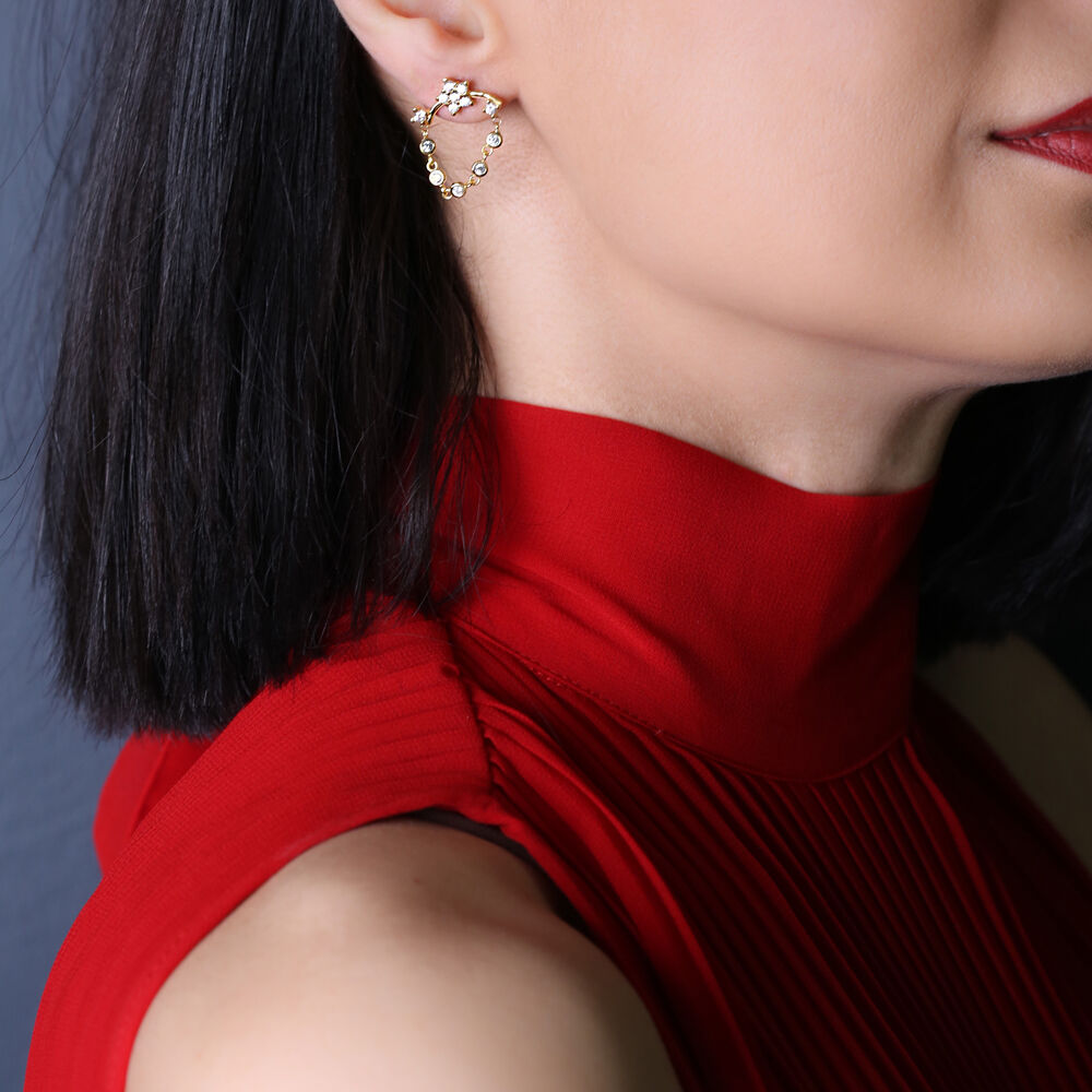 Star Shape Chain Design Zircon Stone Stud Earrings Turkish Handcrafted Wholesale 925 Sterling Silver Jewelry