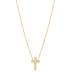 Cross Design CZ Stone Charm Necklace Pendant Silver Jewelry