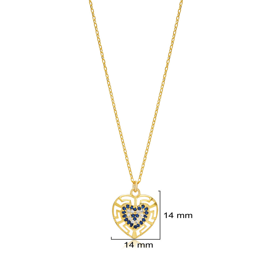 Heart Cut Evil Eye Greek Design Charm Necklace Turkish Handmade Wholesale Jewelry 925 Sterling Silver Pendant