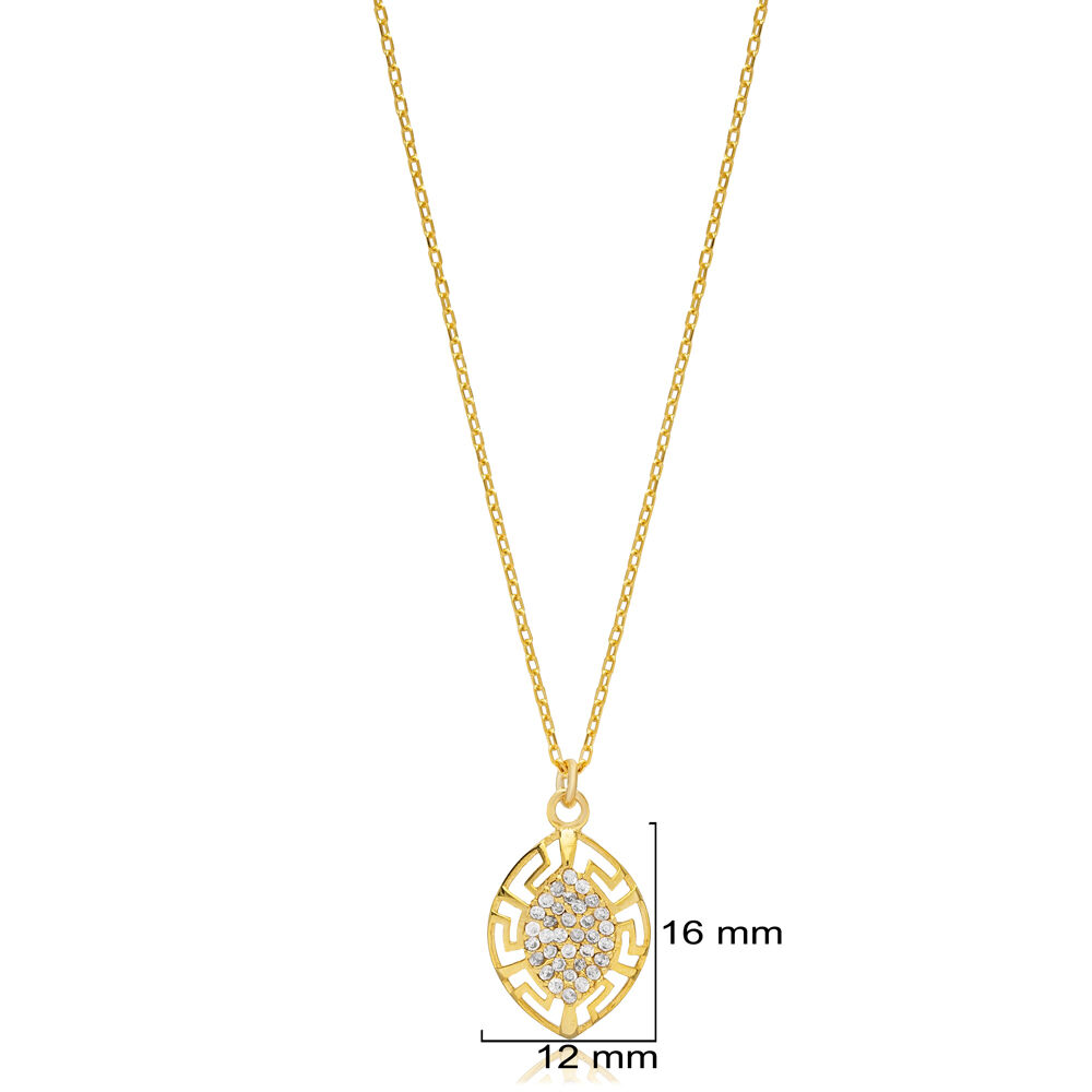 Greek Design Zircon Almond Sterling Silver Charm Necklace