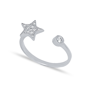 Star Design Zircon Stone Adjustable Ring Turkish Wholesale Handcrafted 925 Silver Jewelry