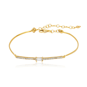Baguette Zircon Stone Thin Woman Cluster Bracelet Turkish Handmade Wholesale 925 Silver Jewelry