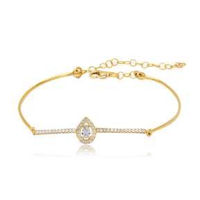 Pear Zircon Stone Thin Chain Woman Cluster Bracelet Turkish Handmade Wholesale 925 Silver Jewelry
