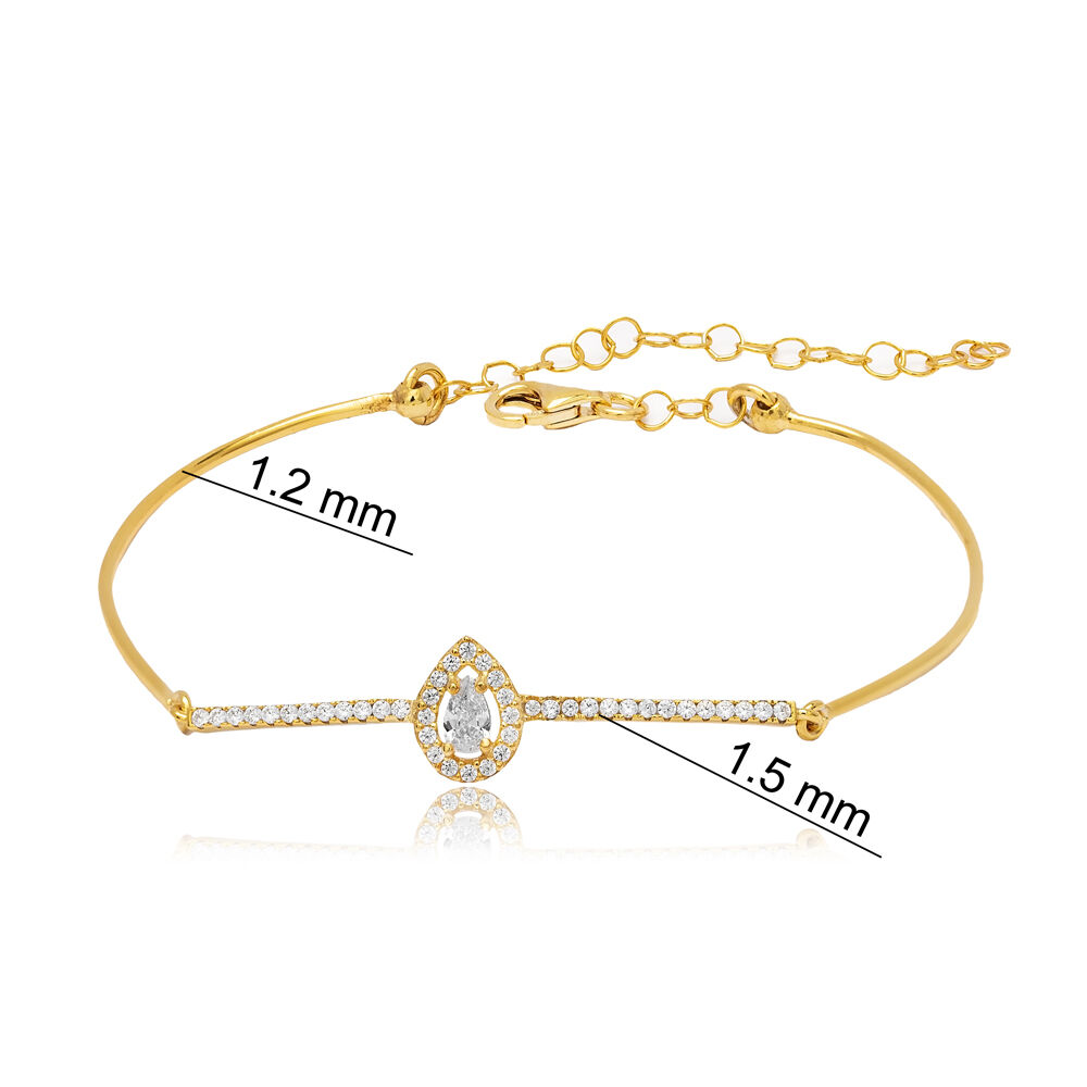 Pear Zircon Stone Thin Chain Woman Cluster Bracelet Turkish Handmade Wholesale 925 Silver Jewelry