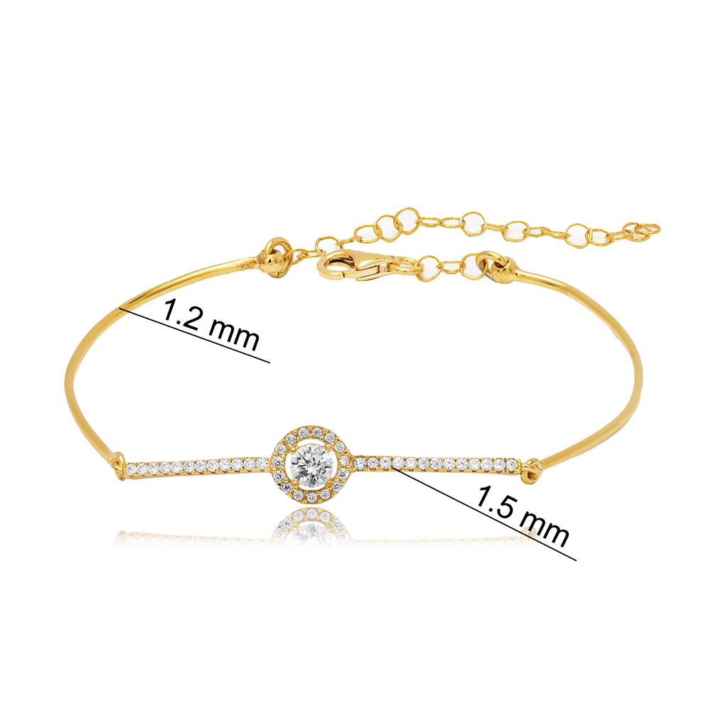 Round Shape Zircon Stone Thin Chain Woman Cluster Bracelet Turkish Handmade Wholesale 925 Sterling Silver Jewelry