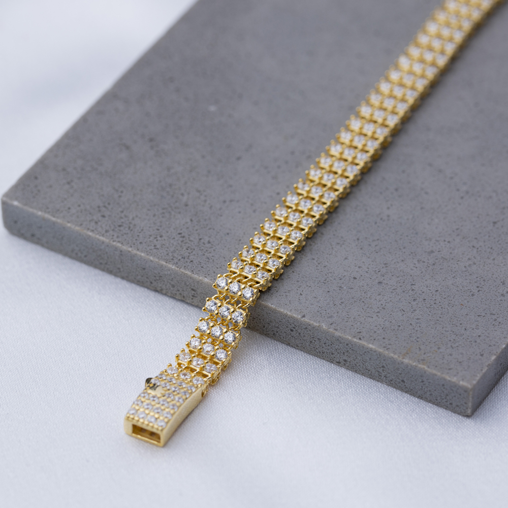 Zircon Stone with Knitting Design Fusion Bracelet Turkish Handmade Wholesale 925 Sterling Silver Jewelry