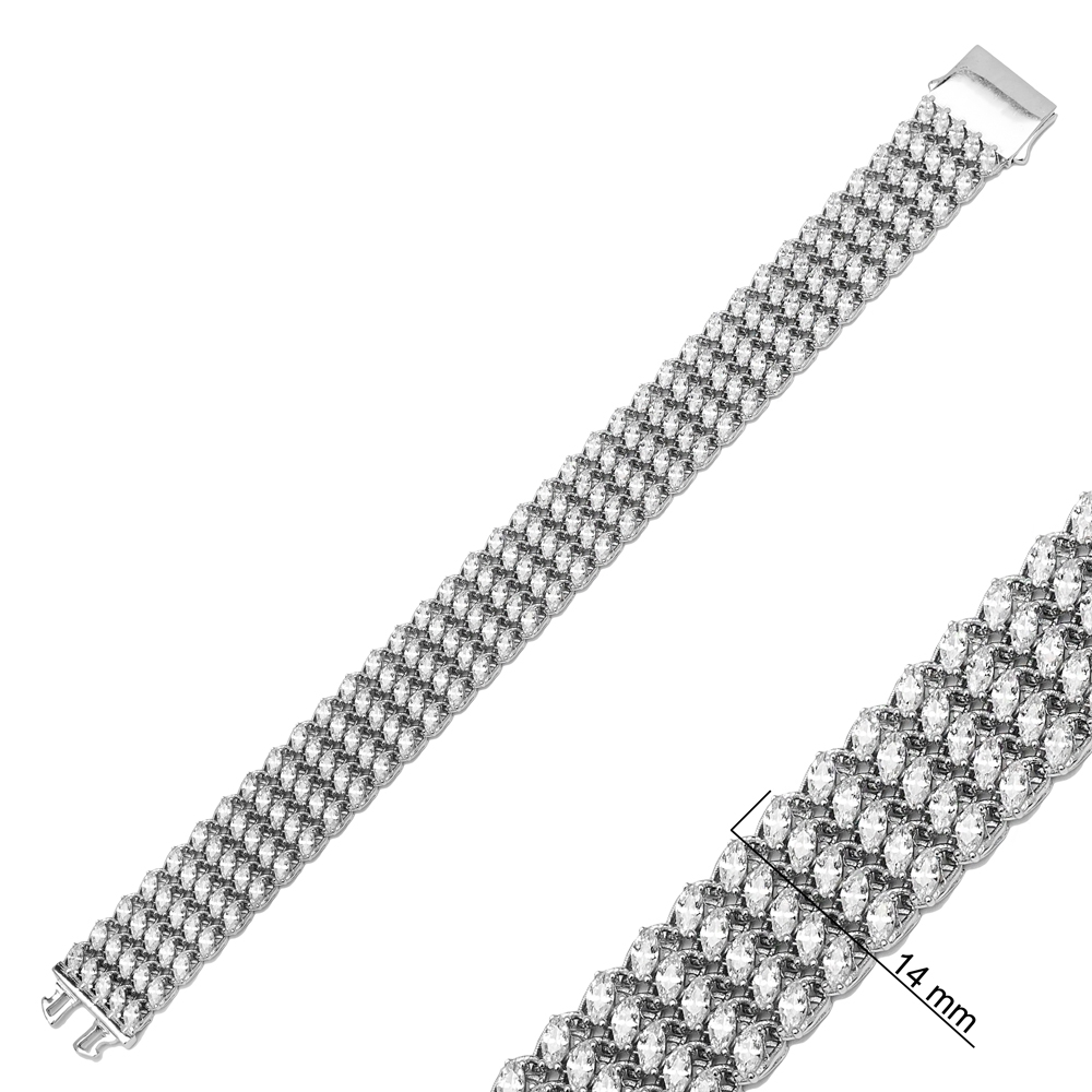Almond Shape Zircon Stone Fusion Bracelet Turkish Handmade Wholesale 925 Sterling Silver Jewelry