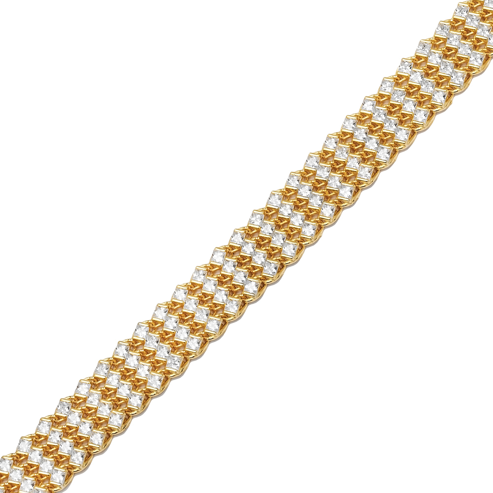Geometric Cut Zircon Stone Fusion Bracelet Turkish Handmade Wholesale 925 Sterling Silver Jewelry