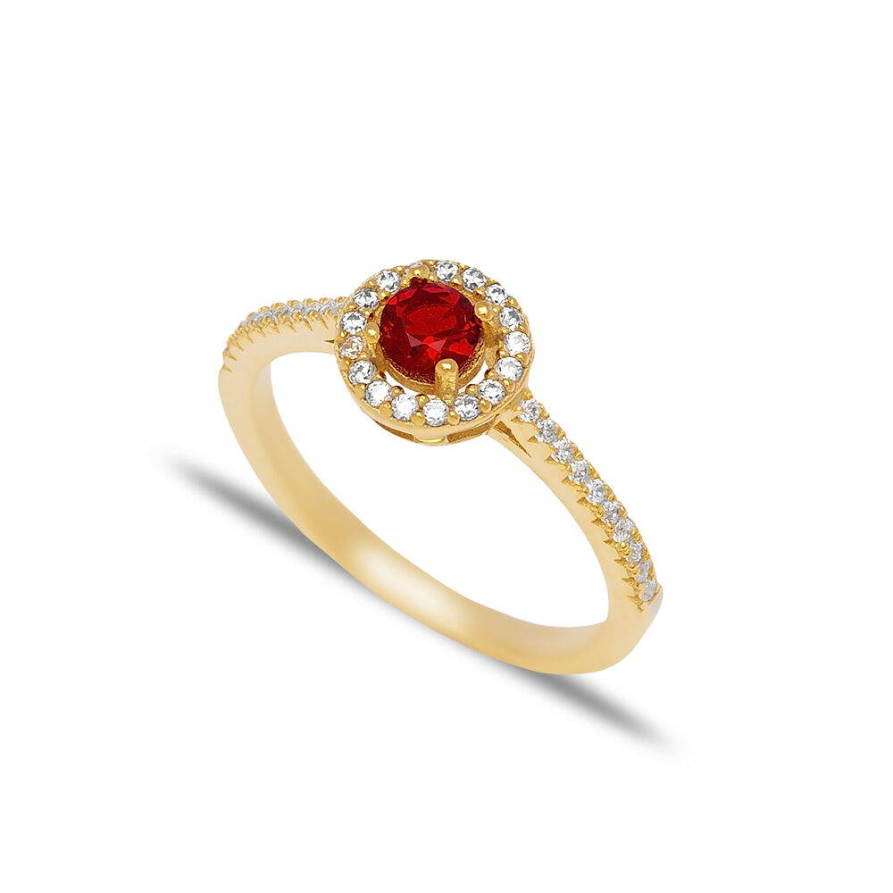 Round Shape Garnet with Zircon Stone Cluster Ring Turkish Handmade Wholesale 925 Sterling Silver Jewelry