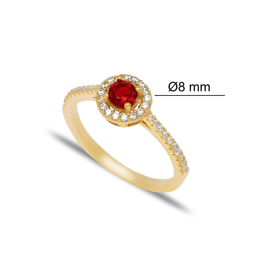 Round Shape Garnet with Zircon Stone Cluster Ring Turkish Handmade Wholesale 925 Sterling Silver Jewelry