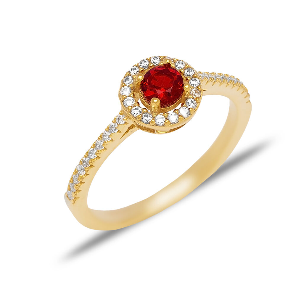 Round Shape Garnet with Zircon Stone Cluster Ring Turkish Handmade Wholesale 925 Sterling Silver Jewelry