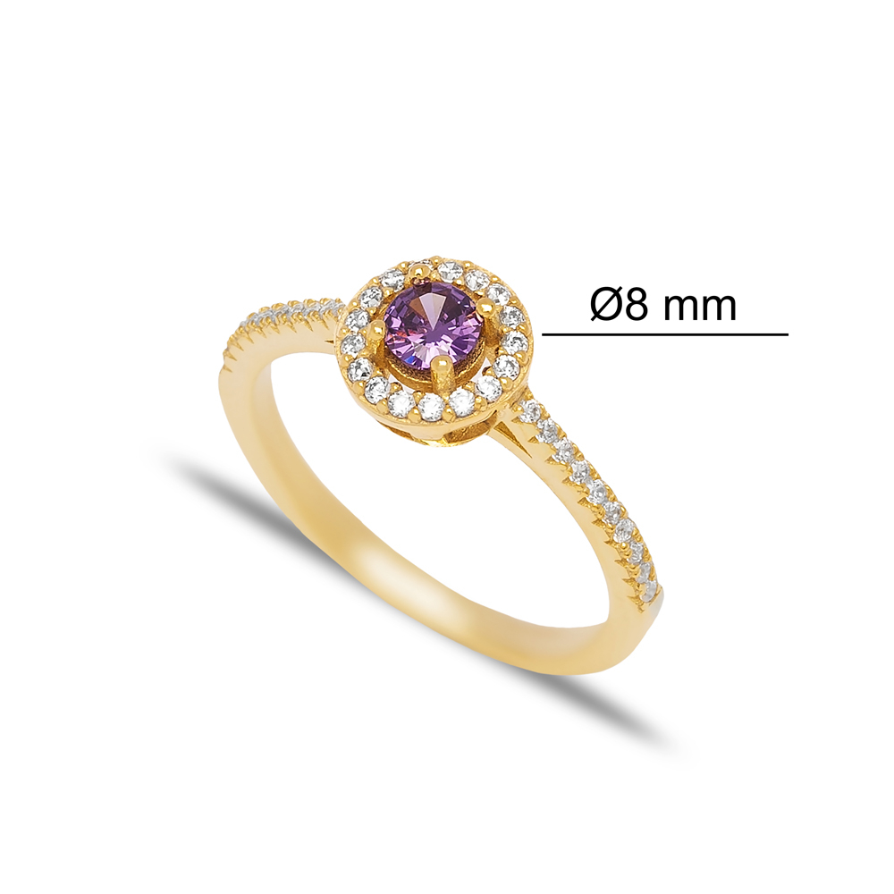 Round Shape Amethyst with Zircon Stone Cluster Ring Turkish Handmade Wholesale 925 Sterling Silver Jewelry