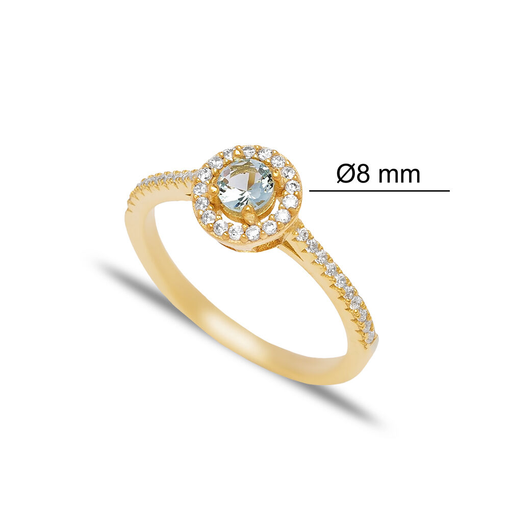 Round Shape Light Blue with Zircon Stone Cluster Ring Turkish Handmade Wholesale 925 Sterling Silver Jewelry