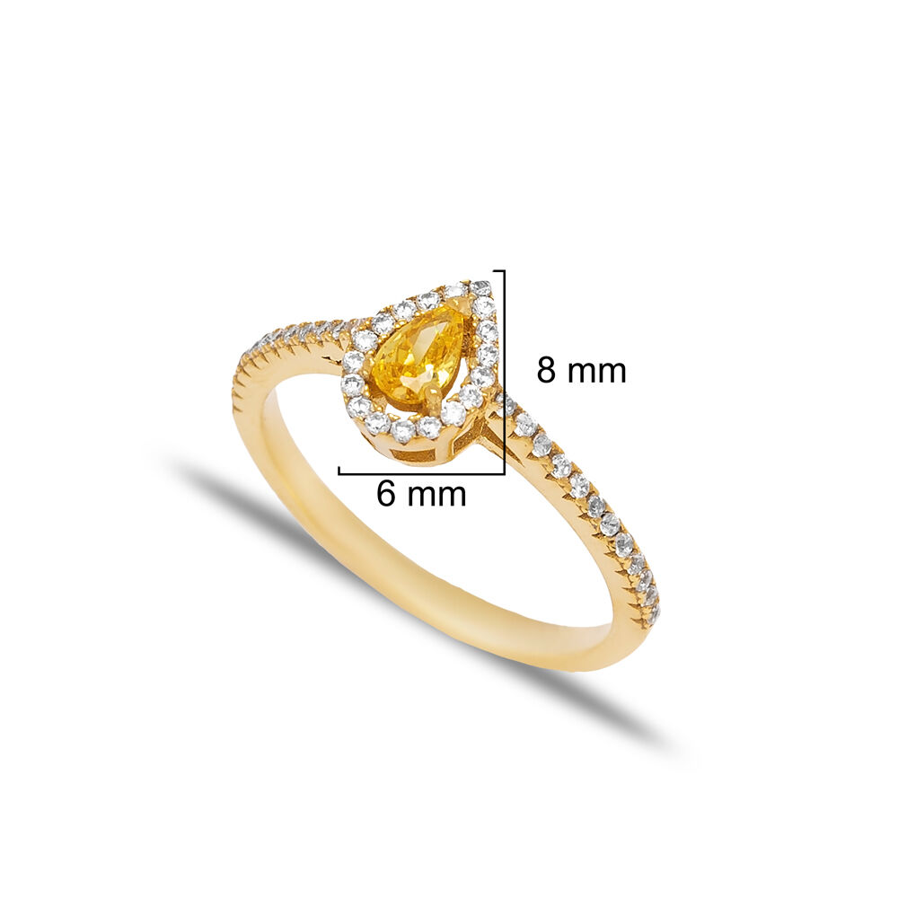 Pear Shape Citrine with Zircon Stone Cluster Ring Turkish Handmade Wholesale 925 Sterling Silver Jewelry