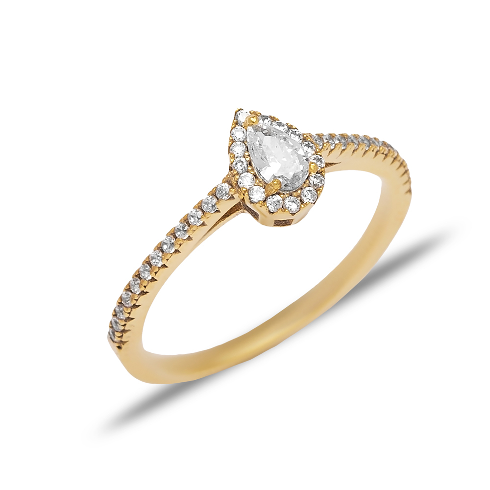 Pear Shape Shiny Zircon Stone Cluster Ring Turkish Handmade Wholesale 925 Sterling Silver Jewelry