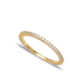 Minimalist Shiny Zircon Stone Band Ring for Woman Turkish Handmade Wholesale 925 Sterling Silver Jewelry