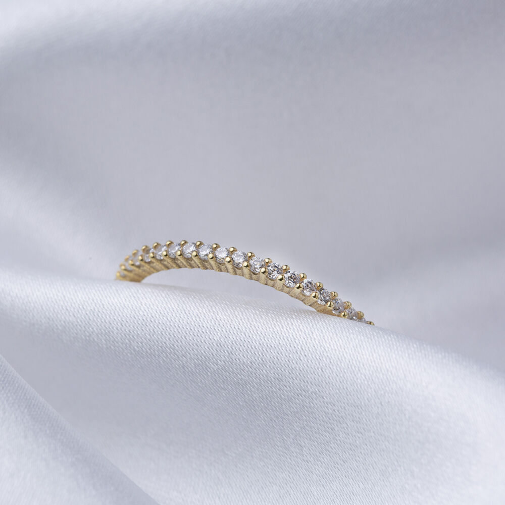 Minimalist Shiny Zircon Stone Band Ring for Woman Turkish Handmade Wholesale 925 Sterling Silver Jewelry