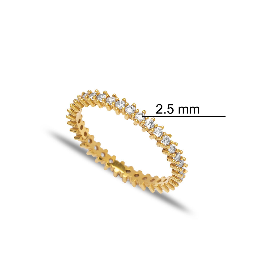 Minimalist Shiny Round Cut Zircon Stone Band Ring for Woman Turkish Handmade Wholesale 925 Sterling Silver Jewelry