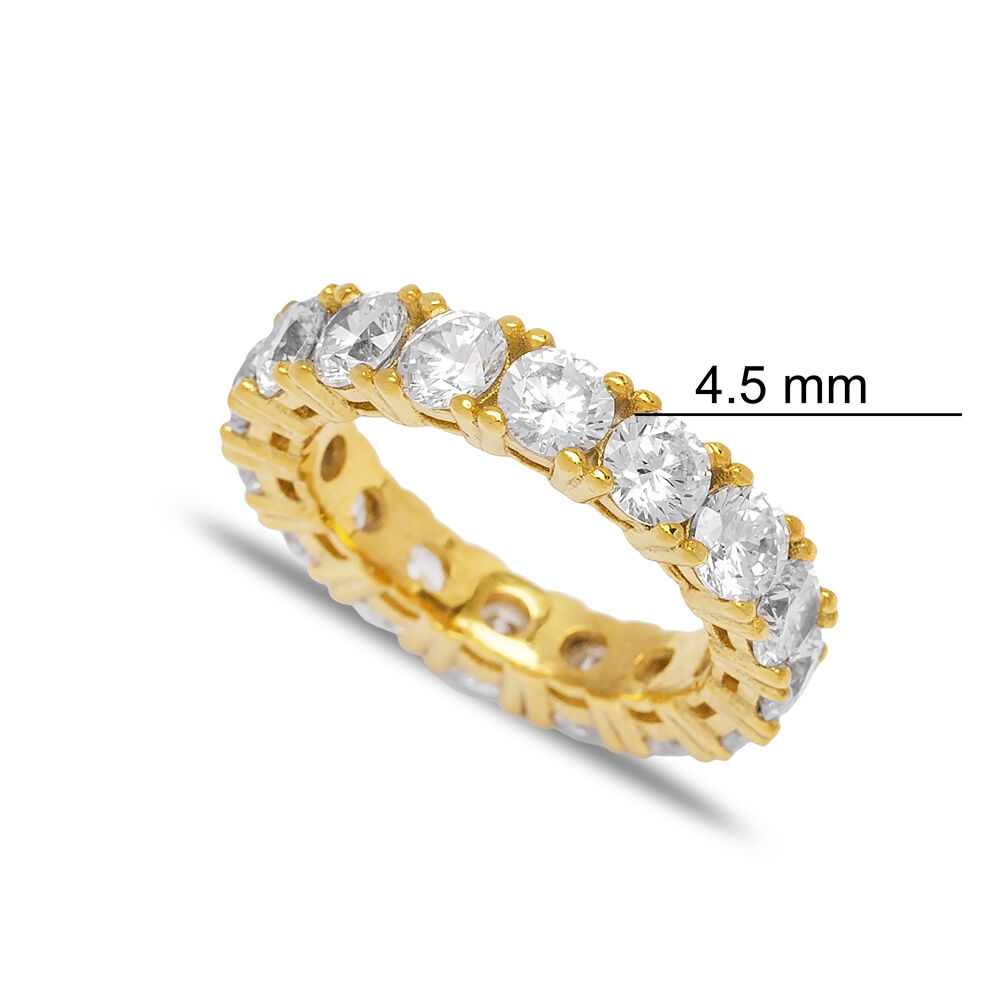 Round Cut Shiny Zircon Stone Band Ring Turkish Handcrafted Wholesale 925 Sterling Silver Jewelry
