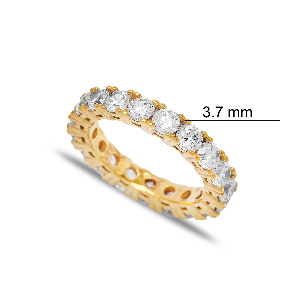 Clear Zircon Stone Woman Band Ring Turkish Handcrafted Wholesale 925 Sterling Silver Jewelry