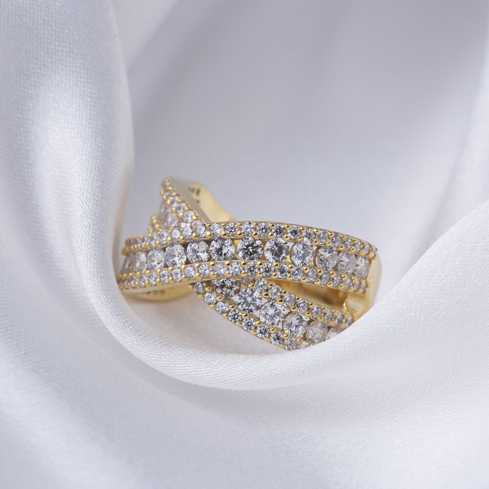Double Irregular Row Shiny Zircon Stone Cluster Ring Turkish Handmade Wholesale 925 Sterling Silver Jewelry