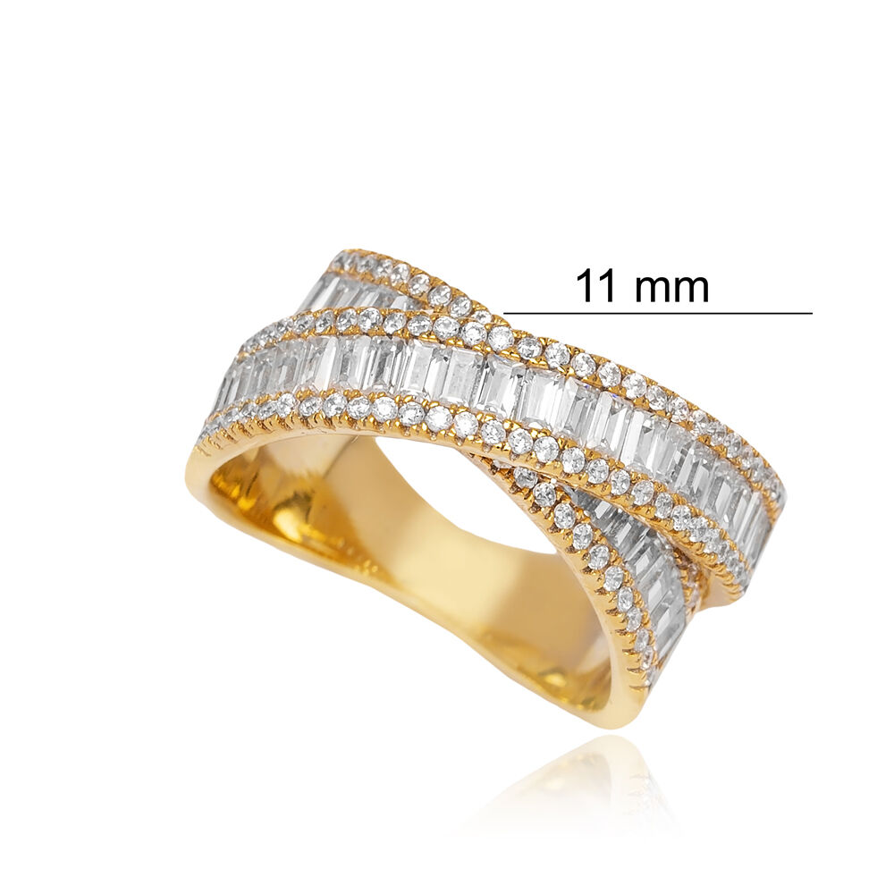Double Irregular Row Baguette Zircon Stone Cluster Ring Turkish Handmade Wholesale 925 Sterling Silver Jewelry