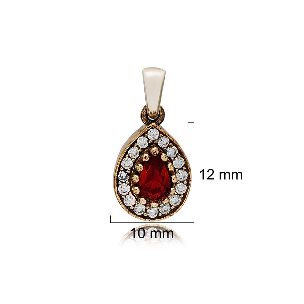 Pear Shape Emerald CZ Stone Authentic Pendant Charm Turkish Handmade Wholesale 925 Sterling Silver Jewelry