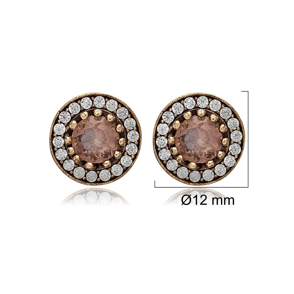 Round Shape Zultanite CZ Stone Authentic Stud Earrings Turkish Handmade Wholesale Jewelry 925 Sterling Silver Earrings
