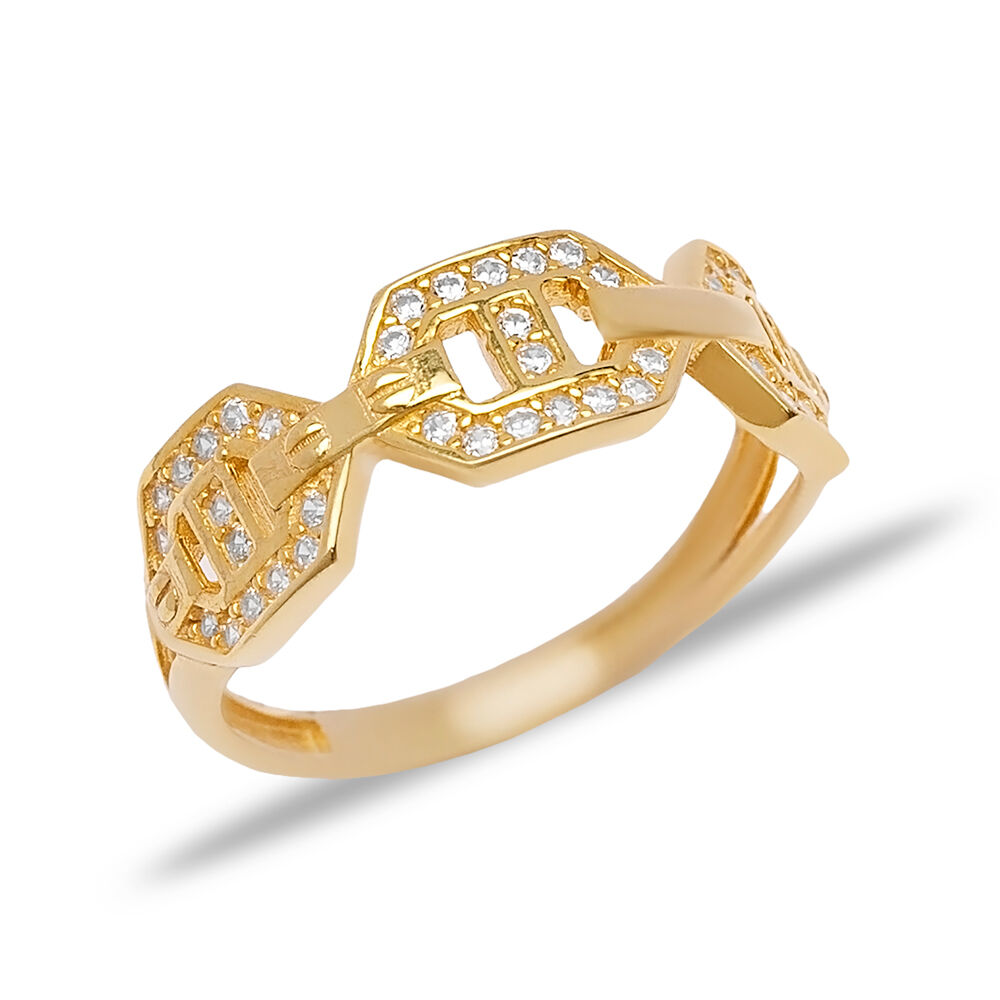Geometric Design CZ Stone Women Ring Turkish Wholesale Handmade 925 Sterling Silver Jewelry