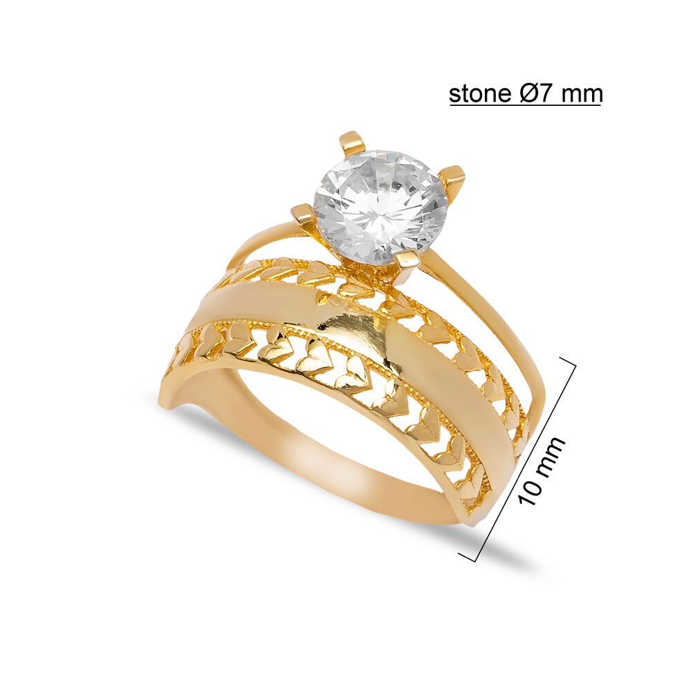 Elegant Design CZ Stone Solitaire Ring with Tiny Plain Heart Engagement Wholesale 925 Sterling Silver Jewelry