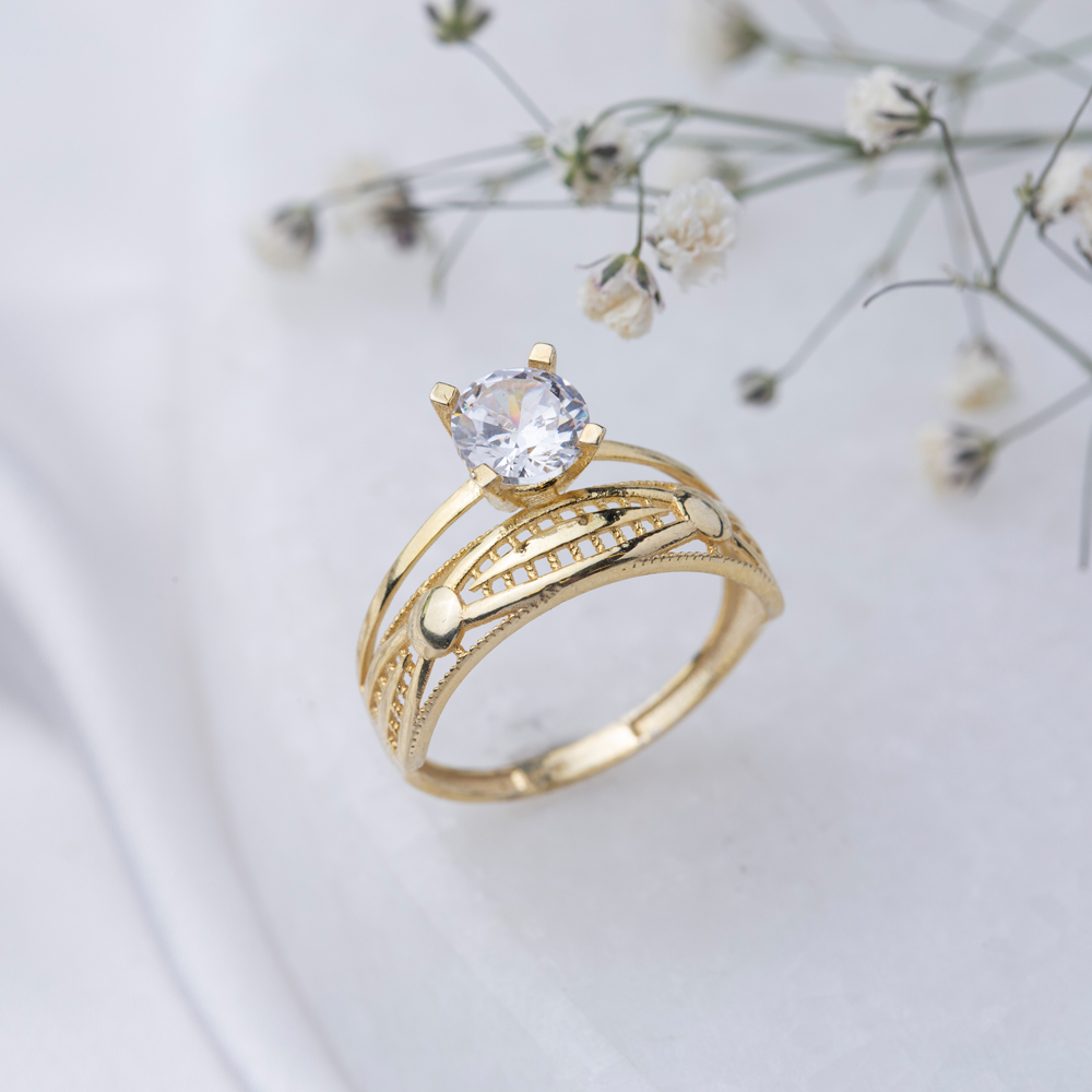 Dainty Design Classic CZ Stone Solitaire Engagement Ring Women Turkish Wholesale 925 Sterling Silver Jewelry