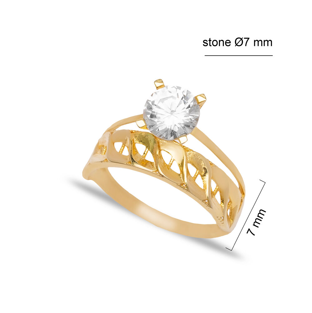 Elegant Double Layer CZ Stone Solitaire Ring Engagement Wholesale 925 Sterling Silver Jewelry