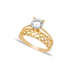 Cute Double Layer CZ Stone Women Solitaire Ring Engagement Wholesale 925 Sterling Silver Jewelry