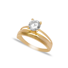 Classic Solitaire Ring Double Layer Cubic Zirconia Stone and Plain Engagement Wholesale 925 Sterling Silver Jewelry