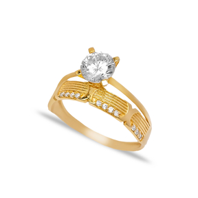 Elegant Engagement Solitaire Ring Double Layer Cubic Zirconia Stone Wholesale 925 Sterling Silver Jewelry