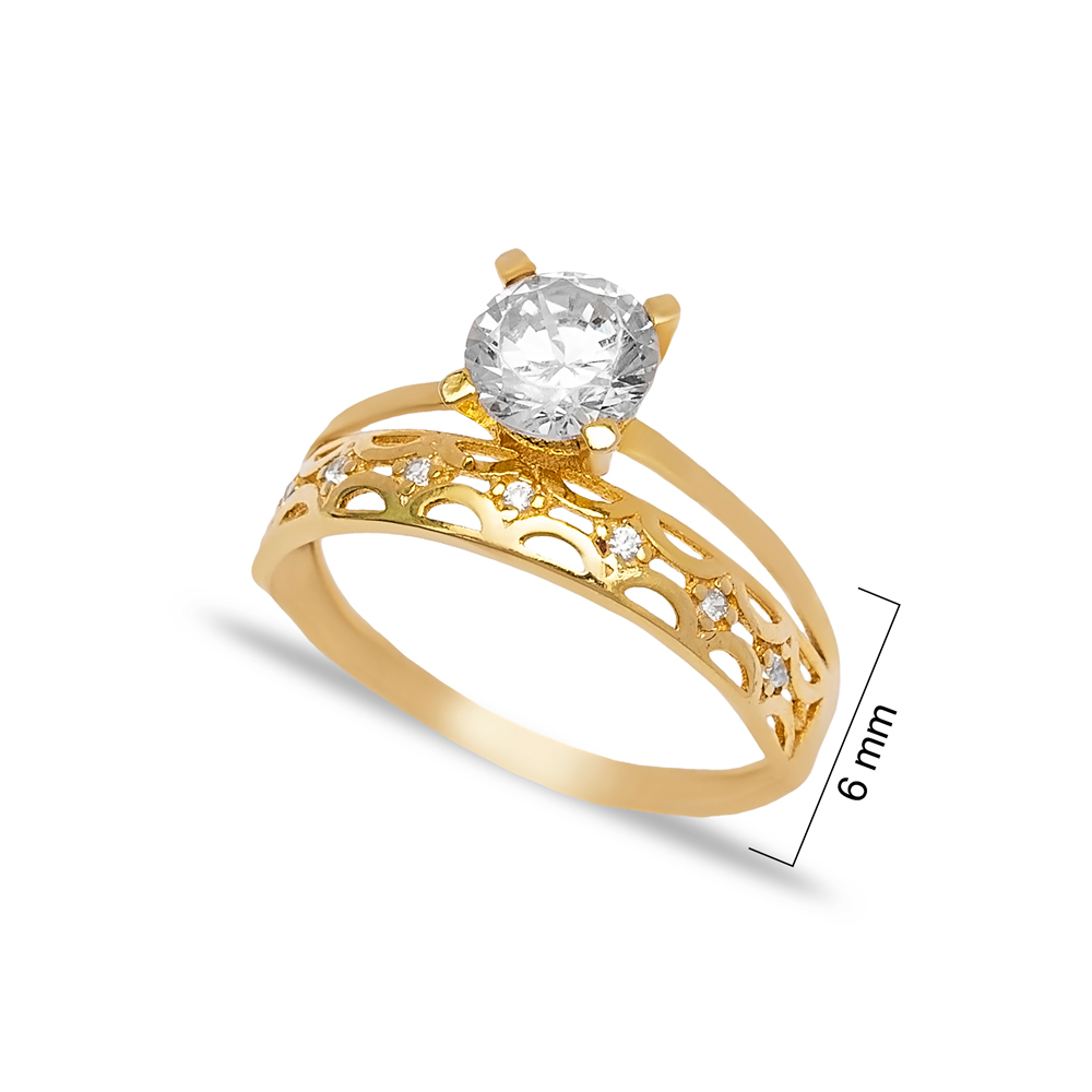 Cute Trendy Design CZ Stone Solitaire Ring Double Layer Engagement Sterling Wholesale Silver Jewelry