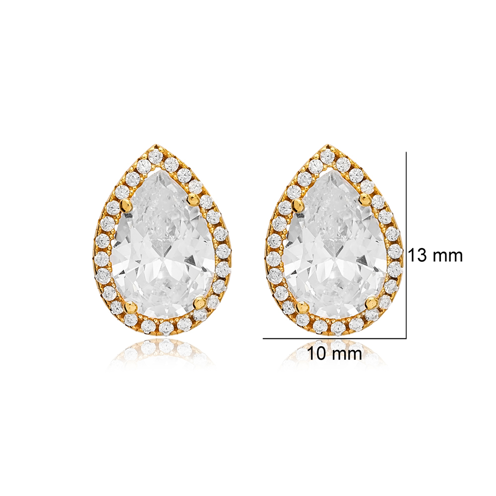 10x13 mm Clear Cubic Zircon Stone Pear Shape Stud Earrings Wholesale Sterling Silver Jewelry