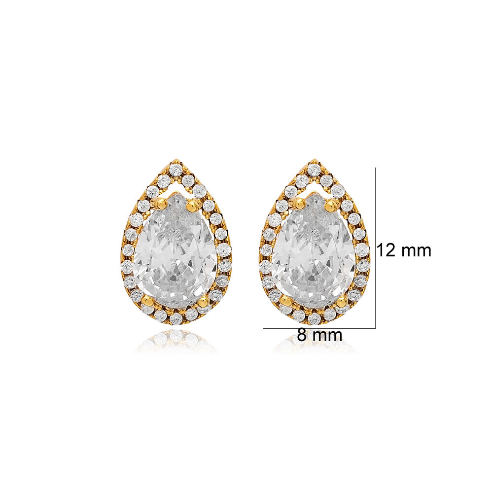 8x12 mm Clear Cubic Zircon Stone Pear Shape Stud Earrings 925 Sterling Wholesale Silver Jewelry
