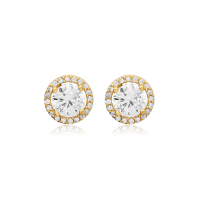 Ø9 mm Clear CZ Stone Round Design Handcrafted Stud Earrings Wholesale 925 Sterling Silver Jewelry