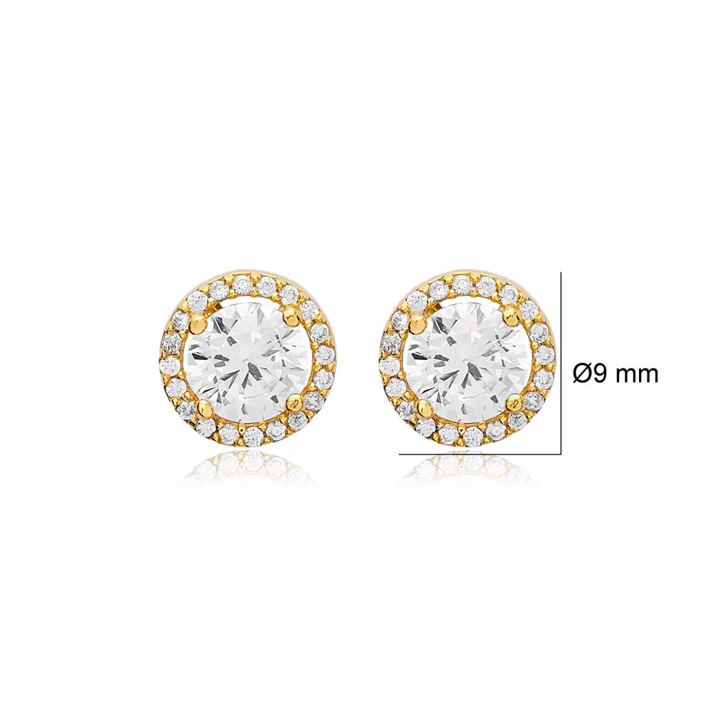 Ø9 mm Clear CZ Stone Round Design Handcrafted Stud Earrings Wholesale 925 Sterling Silver Jewelry