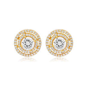 Ø11 mm Clear CZ Stone Round Design Handcrafted Turkish Wholesale Stud Earrings 925 Sterling Silver Jewelry