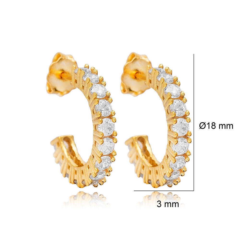 Dainty 18 mm Hoop CZ Stone Stud Earrings Women Trendy 925 Sterling Wholesale Silver Jewelry