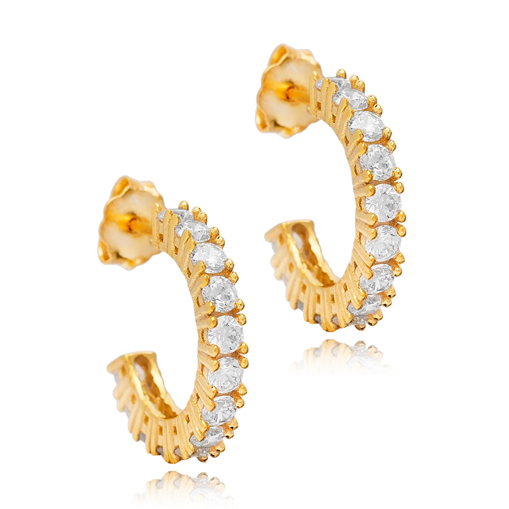 Dainty 18 mm Hoop CZ Stone Stud Earrings Women Trendy 925 Sterling Wholesale Silver Jewelry