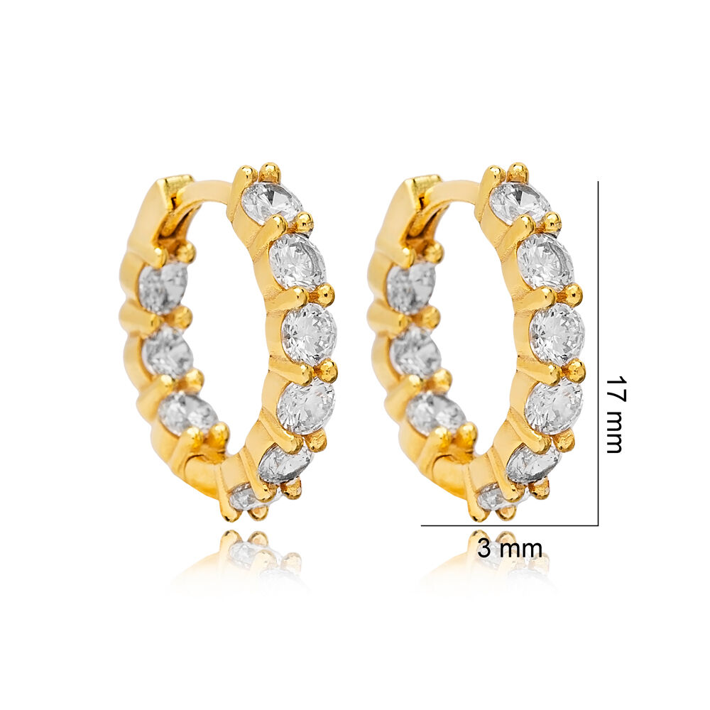 Hoop 17 mm CZ Stone Hoop Earrings Women Trendy 925 Sterling Wholesale Silver Jewelry