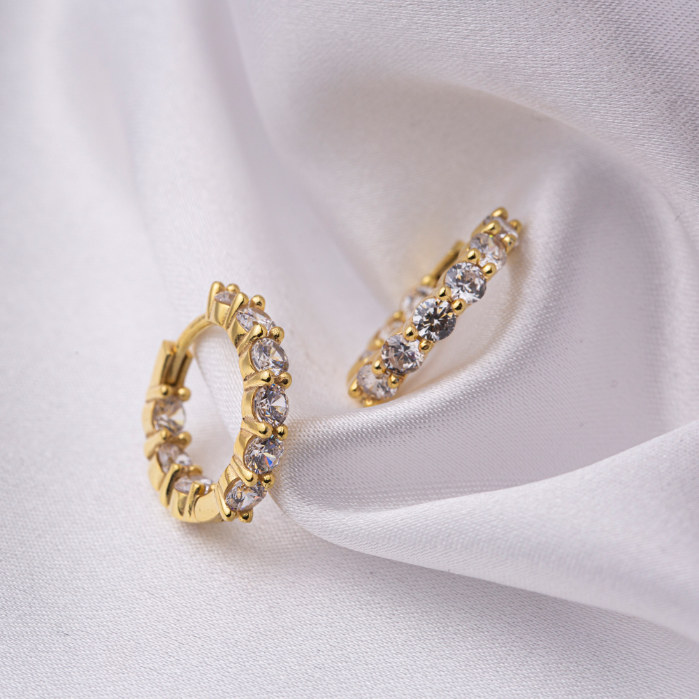 Hoop 17 mm CZ Stone Hoop Earrings Women Trendy 925 Sterling Wholesale Silver Jewelry