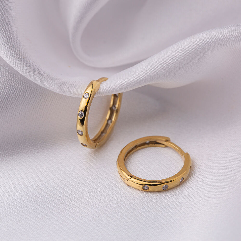 New Hoop 16.5 mm Clear Cubic Zircon Dainty Earrings Women 925 Sterling Wholesale Silver Jewelry