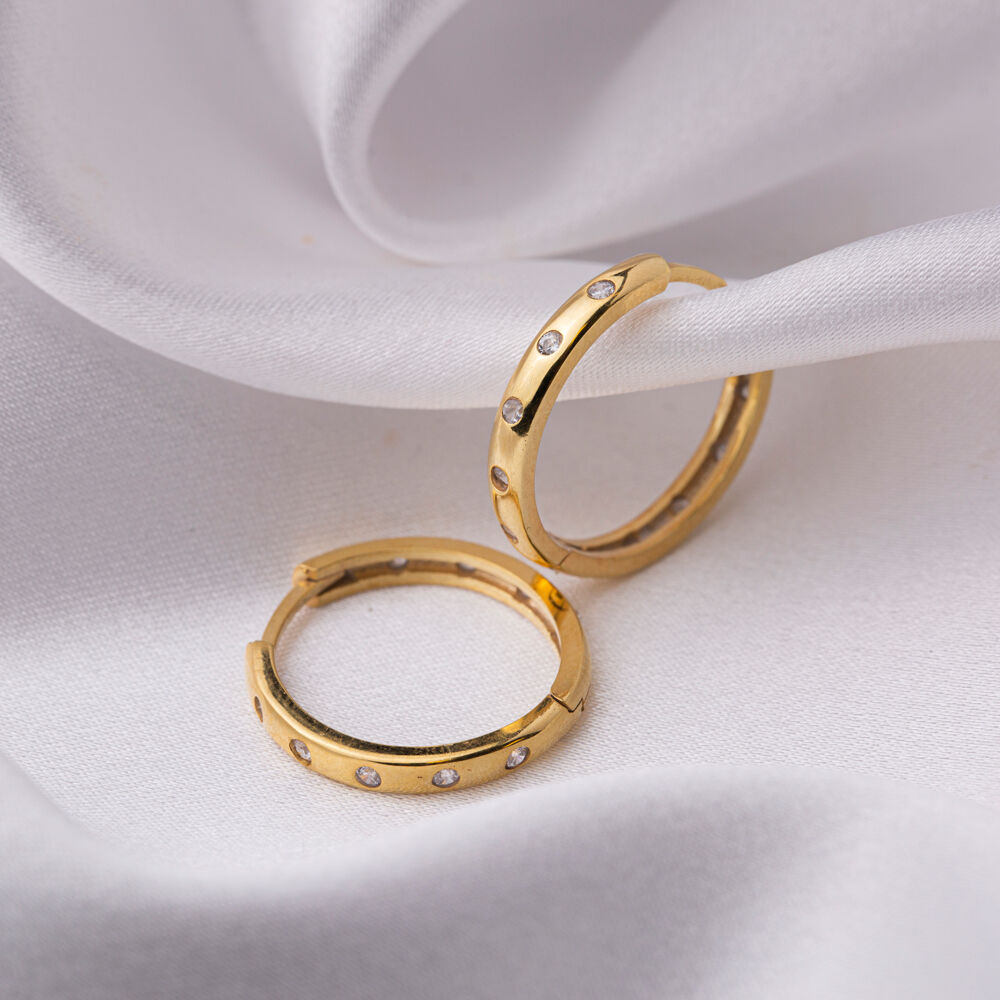 Chic Hoop 18.5 mm Elegant Clear Cubic Zircon Earrings Women 925 Sterling Wholesale Silver Jewelry